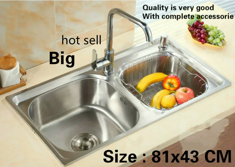 

Free shipping Household standard big kitchen double groove sink do the dishes food grade304 stainless steel hot sell 81x43 CM