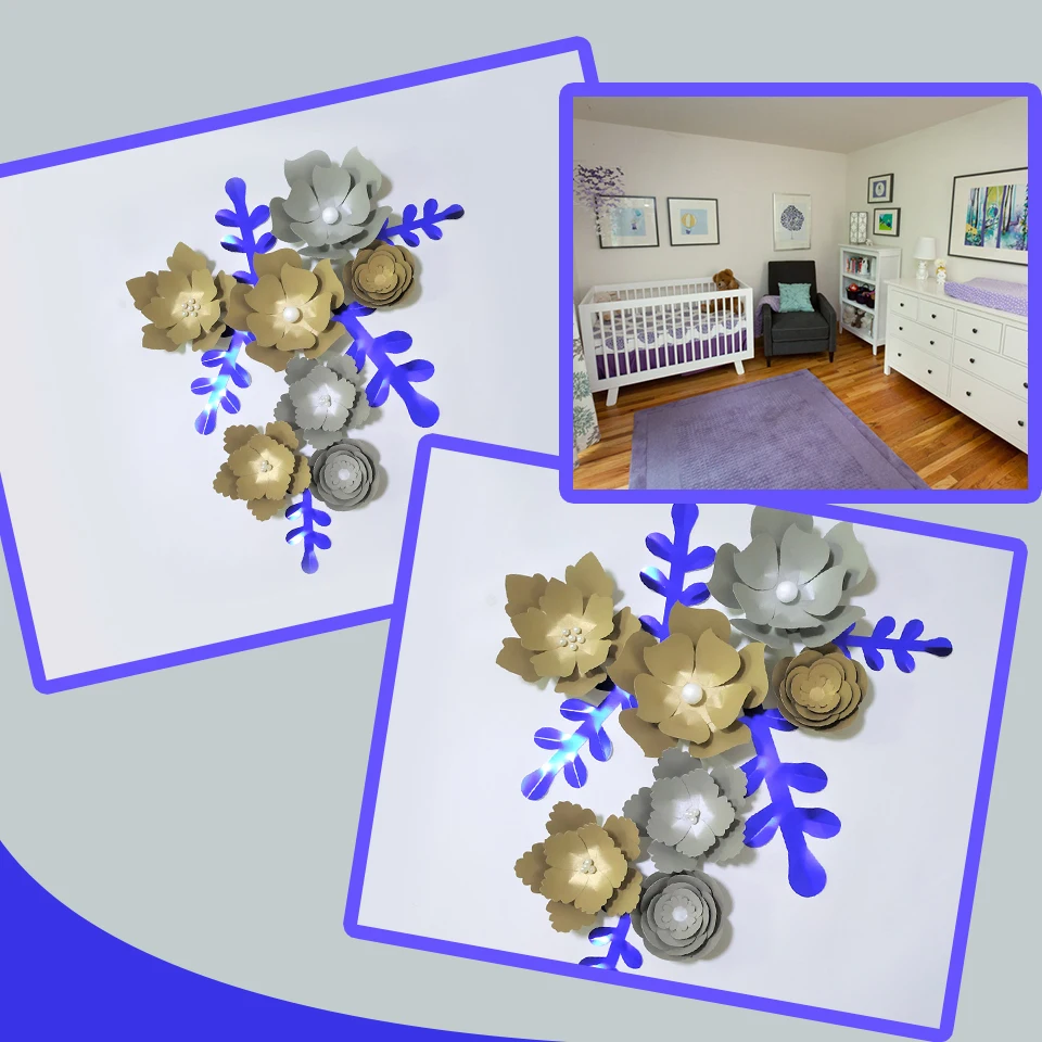 Handmade Gold Silver Easy DIY Paper Flowers Gold Leaves Set For Nursery Wall Deco Boys Room Baby Shower Backdrop Video Tutorials