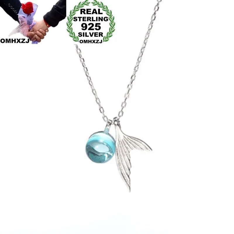 OMHXZJ Wholesale European Fashion Woman Girl Party Wedding Gift Fish Tail Bubble S925 Sterling Silver Pendant Necklace NA63