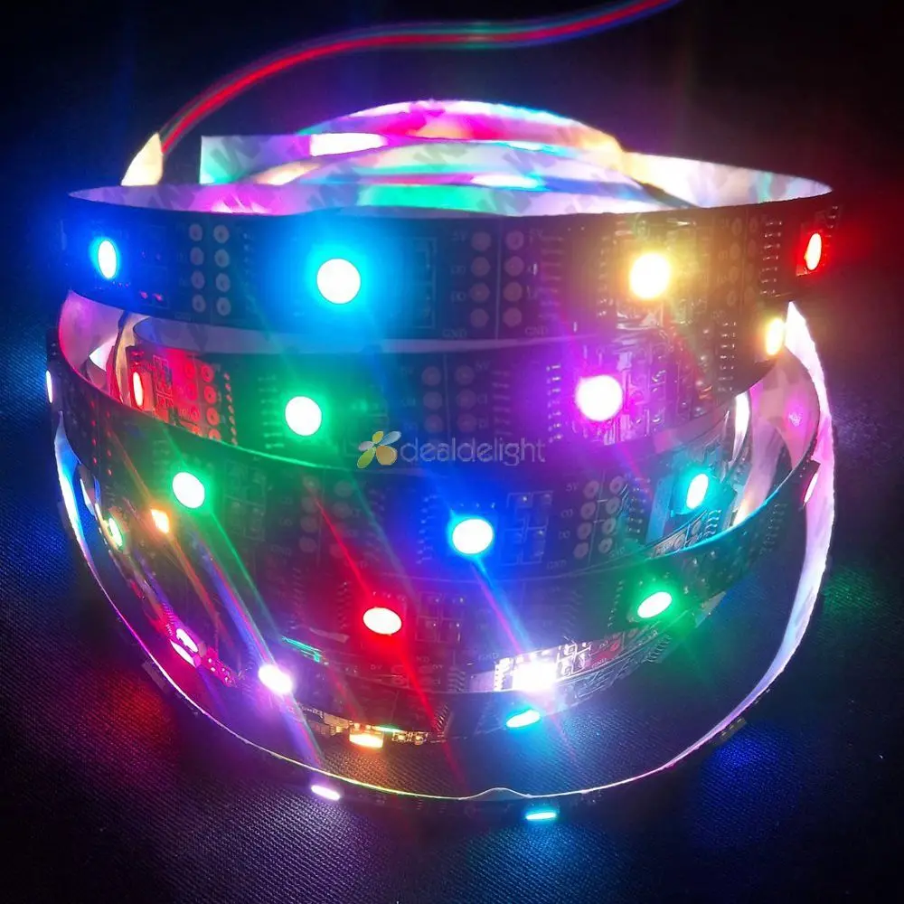 5M WS2801 Addressable LED Strip 32leds/m 5050 RGB 12mm Black/White PCB IP20/67 Waterproof  Magic Dream Color Rope Light DC5V