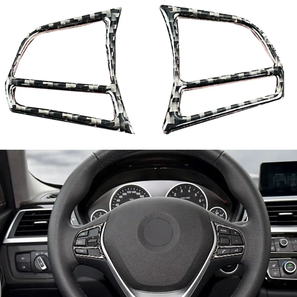 Interior Steering Wheel Control Button Carbon Fiber Trim sticker Decoration Frame For BMW 3 Series F30 F34 3GT New