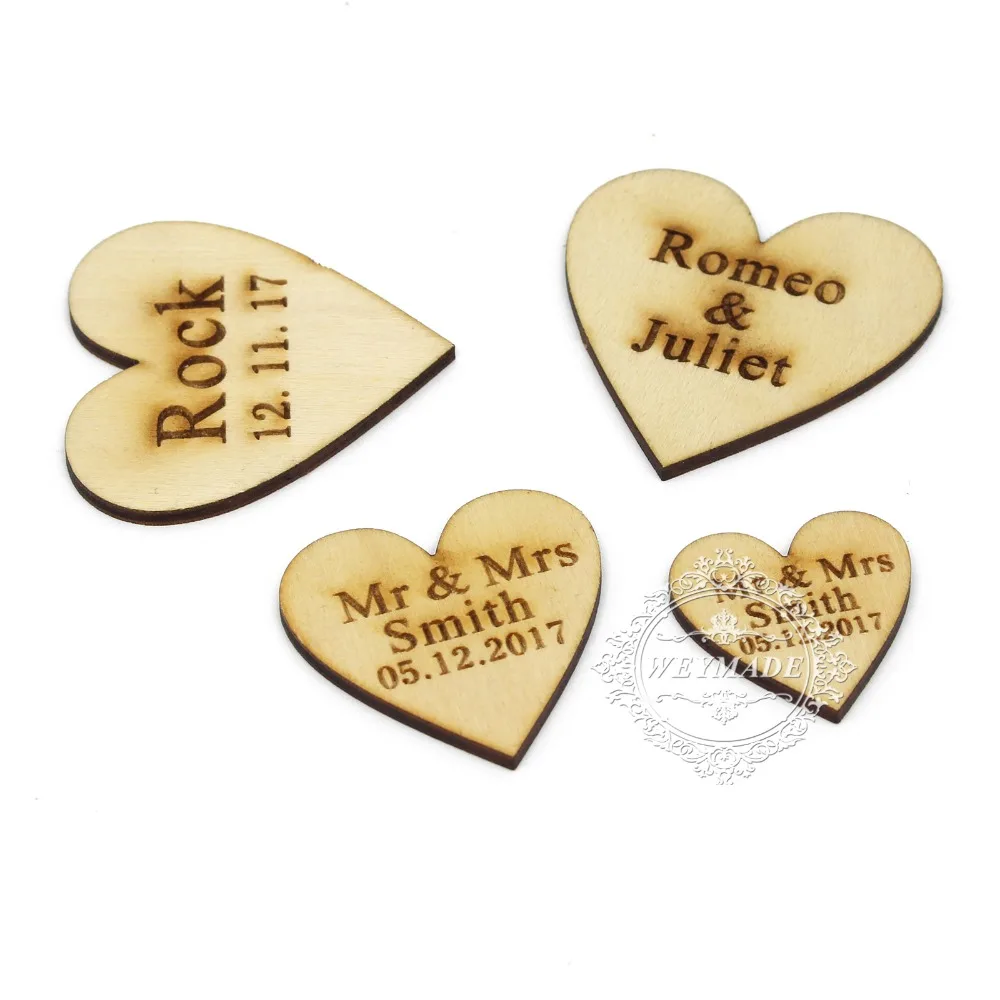 50 * Personalised Custom Rustic Wedding Wine Charm Wood Heart Label Party Favors Gift Tag Wooden Wedding Wish Tree Decor