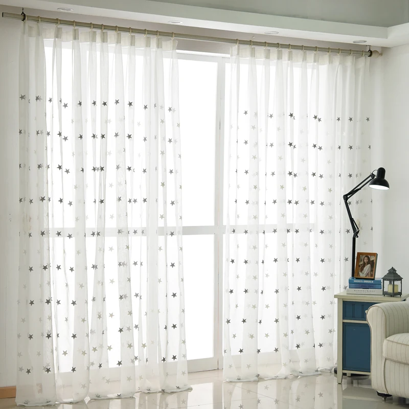 Faça home cortinas 3d bordadas com estrelas brancas, de tule para quarto, sala de estar, cozinha, transparente, para crianças, quarto de bebê,
