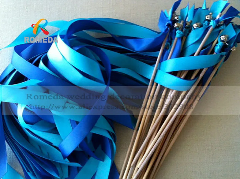 

Hot sell ,Fall satin Ribbon Streamer,Wedding Wands Set of 50 pcs Double Ribbon blue colour with big Bell