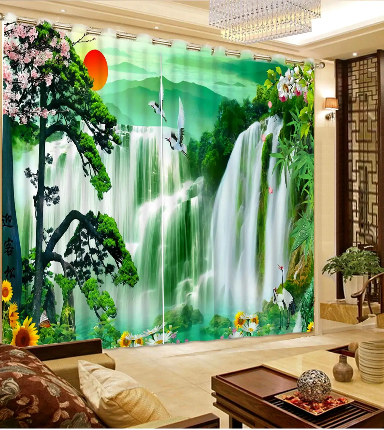 Waterfall water 3D curtains living room bedroom photo modern eyelet curtains customize