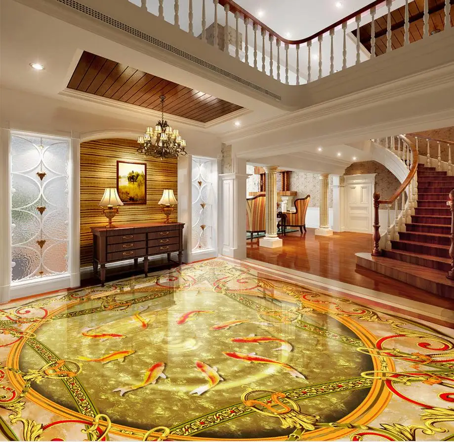 

Nine fish Figure 3D marble floor Waterproof floor mural painting 3D stereoscopic wallpaper floor