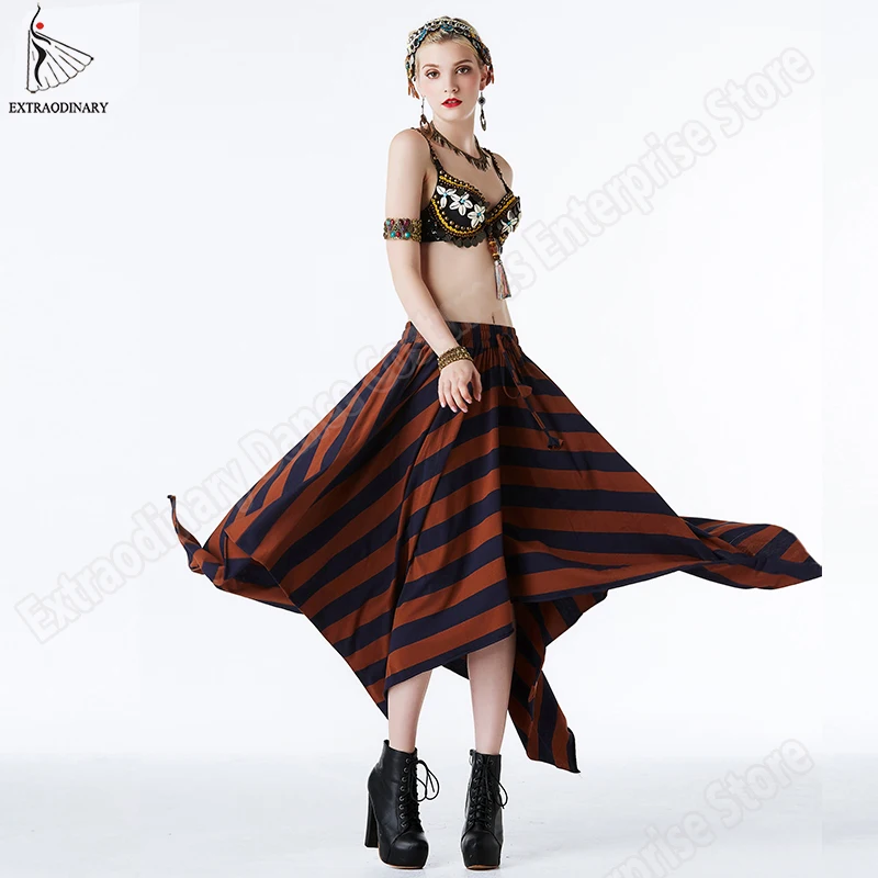 New ATS Tribal Women Belly Dance Costumes Set Bra Skirt Gypsy Vintage Coins Hand Beading Bellydance Performance Clothes Top