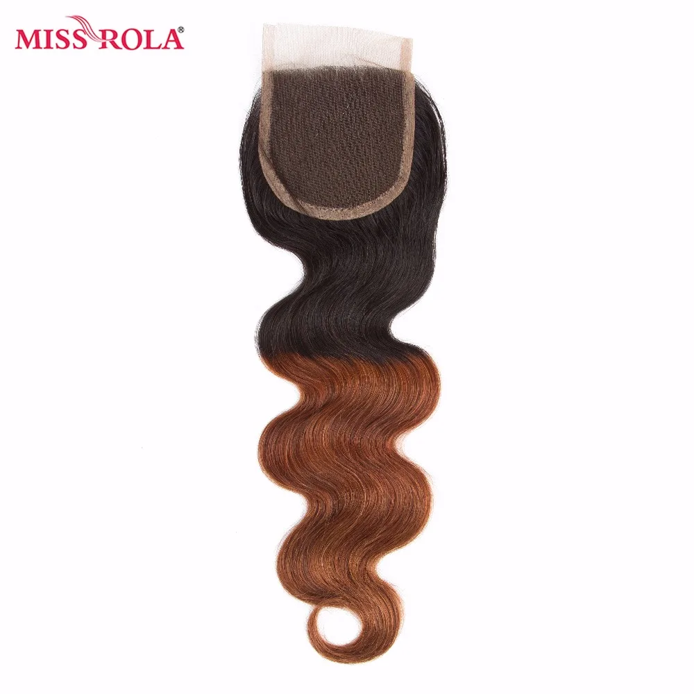 Miss Rola-extensiones de cabello humano 100% Remy, mechones de pelo peruano ondulado con cierre, Color T1B ombré/33