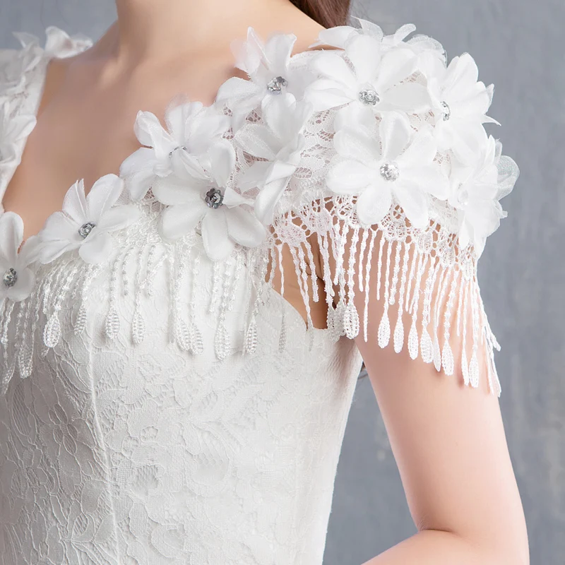 Robe De mariée Simple et élégante en dentelle, motif De fleurs 3D, col en v, manches bouffantes, en Tulle, grande taille