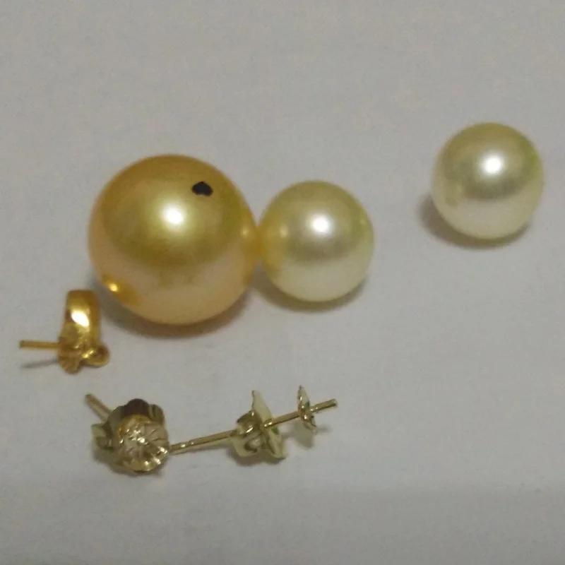 Natural Genuine Round Golden South Sea Pearl Jewelry Set