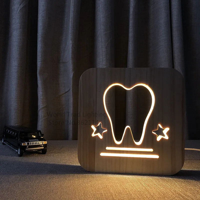 

Xmas LED teeth Wood Light 3D Illusion tooth model Luminaria Table Lamp Gifts For Kids Baby Birthday Bed Room Lights Decoration