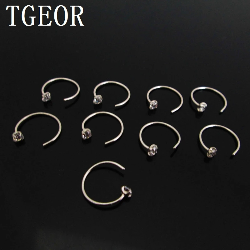 

Free shipping Hot wholesale 30pcs 20G 0.8*10mm silver claw 3mm CZ ZIRCON nose stud Stainless Steel piercing nose ring