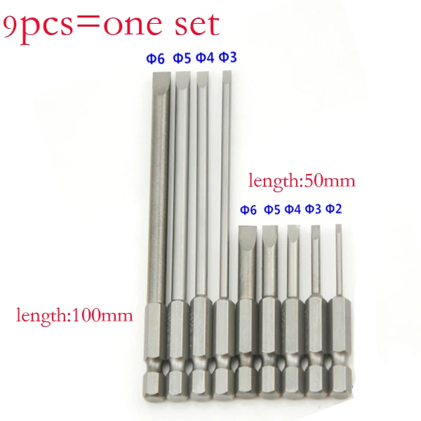 

9Size/Set 1/4 Inch Hex Flat Head Slotted Tip Screwdrivers Bits Electric screwdriver Set