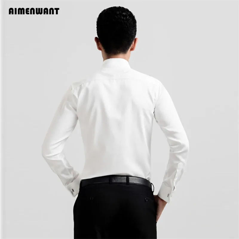 AIMENWANT 2024 Tuxedo Shirts Mens Korea Slim Fit Bow Tie Wedding Shirt White Business French-cuffed Shirt Dress Shirts