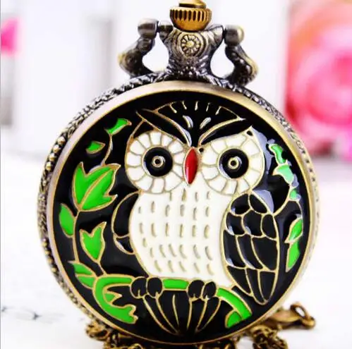 

Fashion Cool Owl Quartz Pocket Watch With Necklace Chain Women Men Gift Clock Free Shipping 20pca /lot