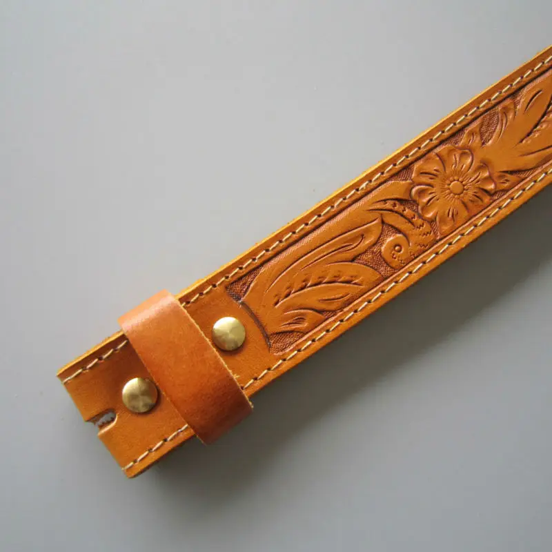 New Light Coffee Hand Crafted Western Flowers Solid Real Leather Belt With Brass Screws BELT1-003LW