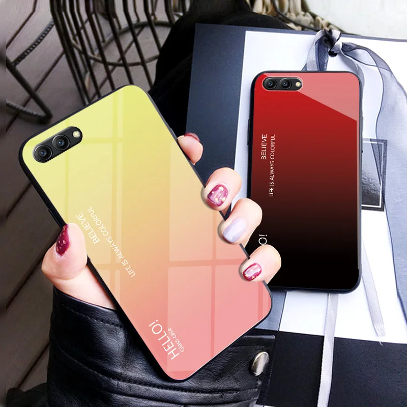 For Huawei Honor View 10 Case Fashion Hard Tempered Glass Luxury Gradient Protective Back Cover case For huawei honor v10 v9