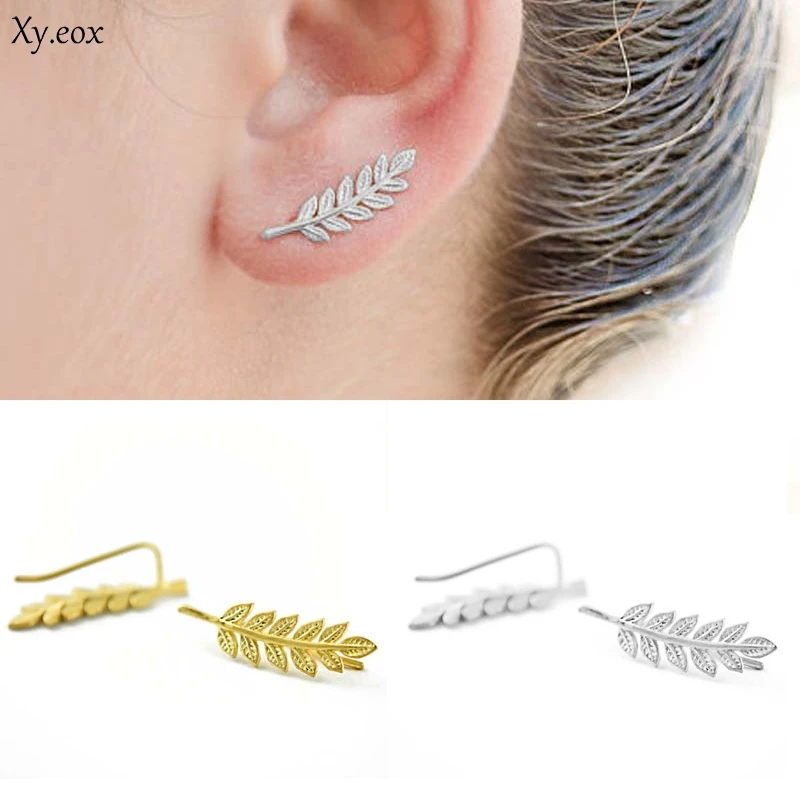 1 Pair Fashion Women\'s Leaves Crawler Ear Studs Leaf Vines Sweep Pin Earrings