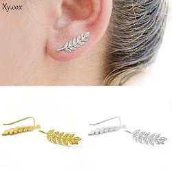 1 Pair Fashion Women's Leaves Crawler Ear Studs Leaf Vines Sweep Pin Earrings