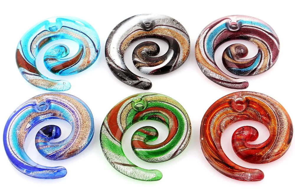 Qianbei Handmade Murano Lampwork Glass Mixed Color Stripe Snake Pendant Fit Necklace Hot Jewelry gift Fashion Wholesale 6pcs