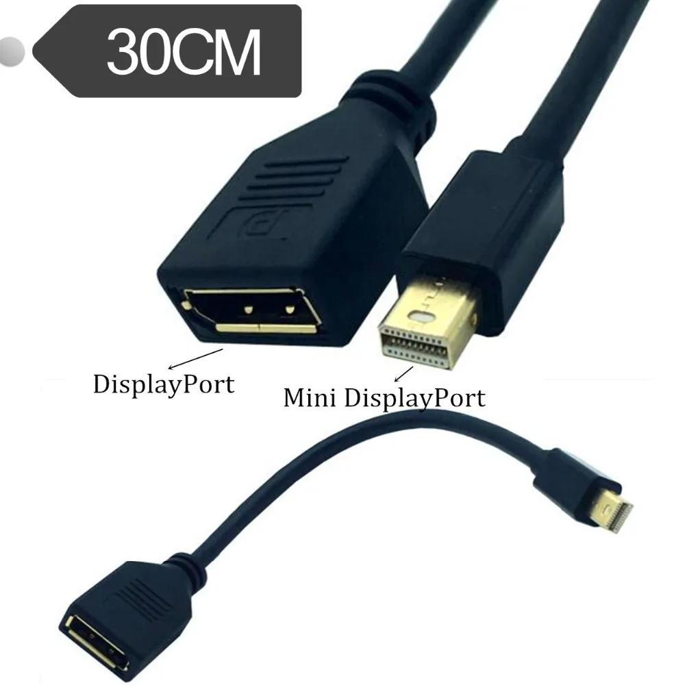 30 ซม. TB Mini DisplayPort ไปยัง DisplayPort หญิงอะแดปเตอร์แปลงสายเคเบิล DP ชาย DP 0.3 ม