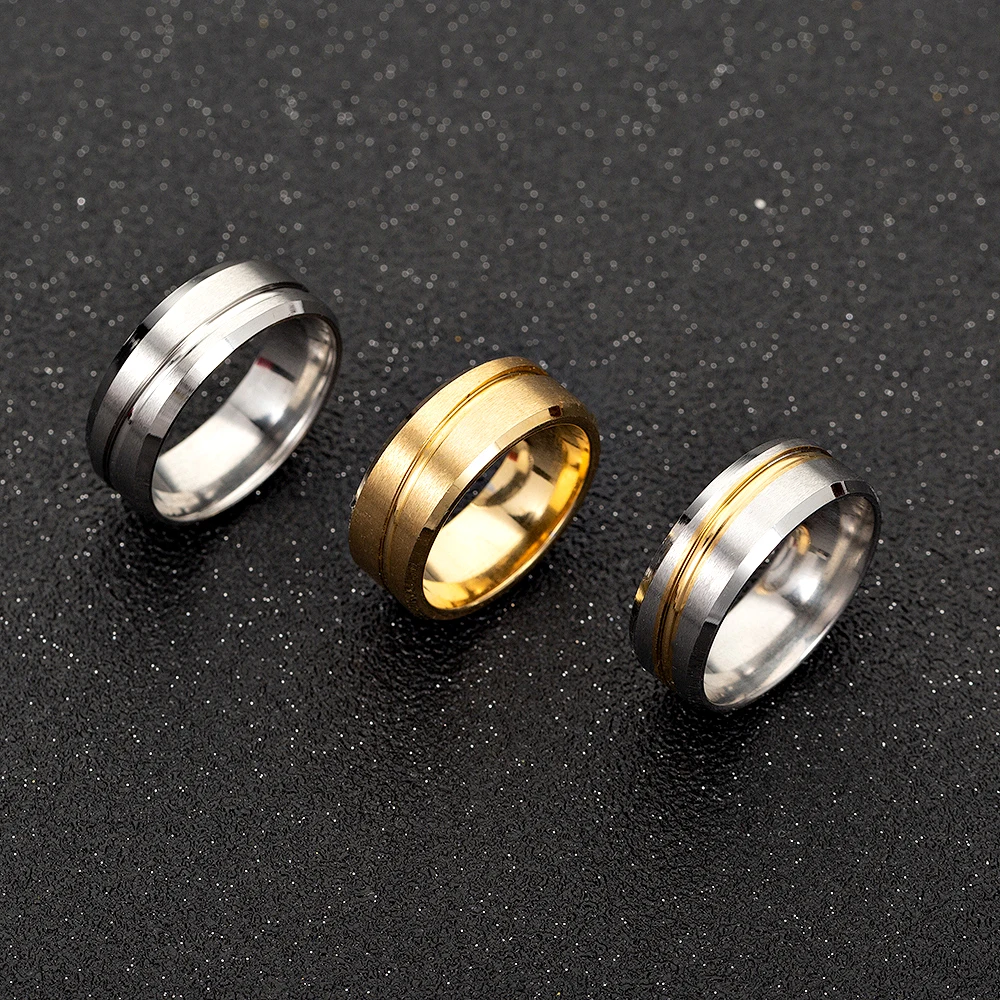 الرجال خاتم فضي اللون الأخدود ماتي الفولاذ المقاوم للصدأ خواتم الزفاف المشاركة مجوهرات الذكرى هدية عيد ميلاد الرجال خواتم