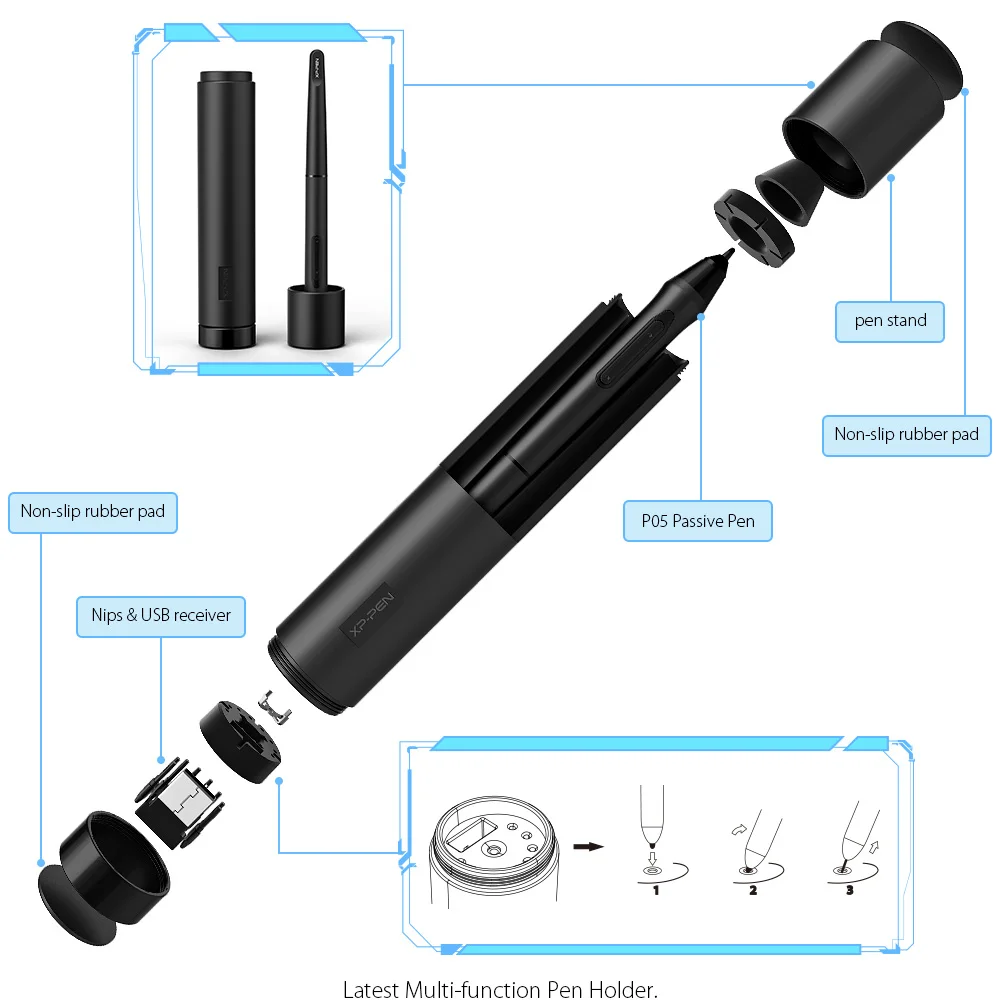 Imagem -04 - Xppen Deco 03 Gráficos Desenho Tablet com Multi-função Dial P05 Bateria-livre Stylus 8192 Níveis de Pressão Teclas de Atalho