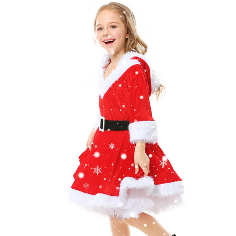 Red Girls Santa Claus Cosplay Kids Children Halloween Christmas Costumes Carnival Purim Parade Stage Play Masquerade Party Dress