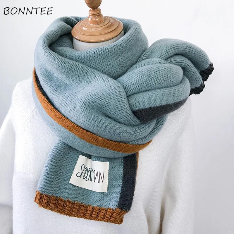 

Scarves Women Trendy Knitting Soft Korean Lovely Student Scarf Simple Chic Patchwork Scarfs Womens Thicker Warm Girls Scarve