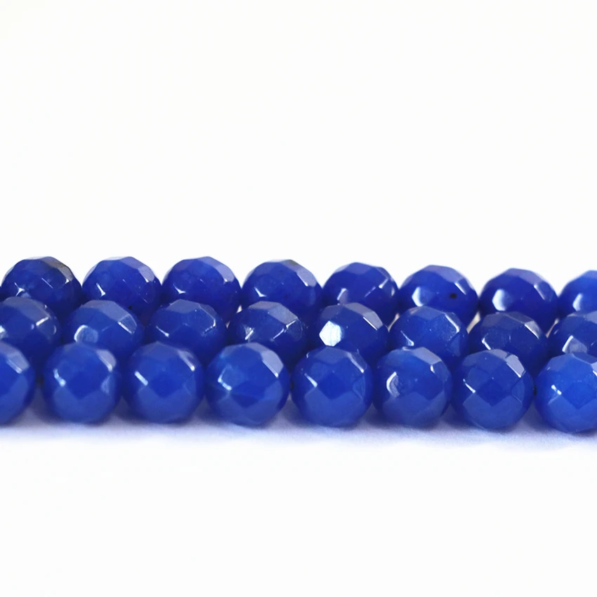 4 6 8 10 12mm blue faceted round stone jades stone loose beads chalcedony fashion weddings party gifts diy jewelry 15inch B11