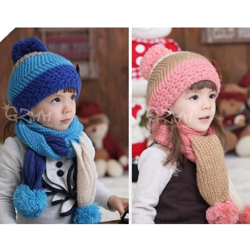 

Hooyi Crochet Knitted Children Hats scarf sets for Girls beret Cap Baby Boys Scarves Beanie Bebes Bucket Hat Child Bonet