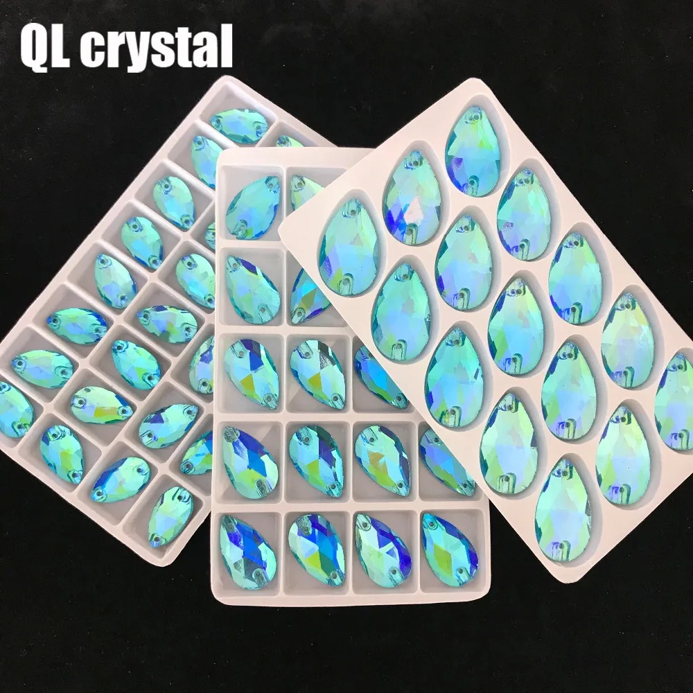 

ALL Size QL Crystal 2018 popular Color AB Drops Sew On Crystal Stones Sewing On Rhinestone 2 Holes DIY Garment Dress Making