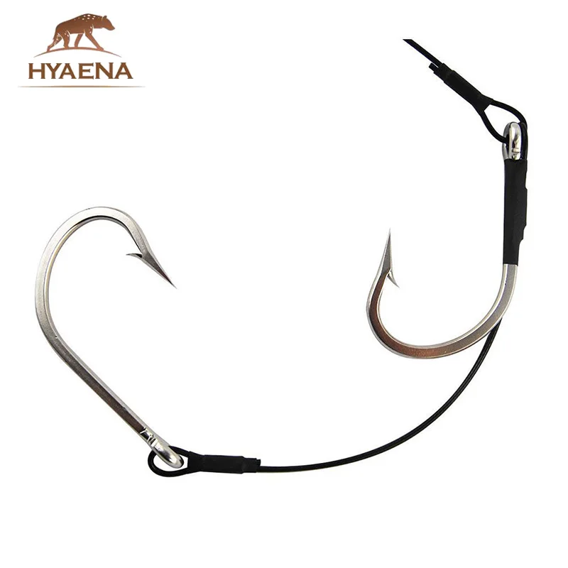 Hyaena 1PCS Stainless Steel Large Shark Fishing Hook Rigs 2 Arms 400lb Wire Leaders Big Hook Rig Fishing Tackle