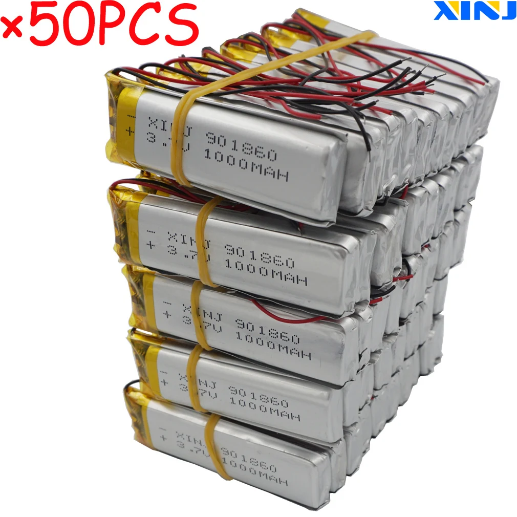 

50pcs 3.7V 1000mAh 3.7Wh Li Lithium Battery Lipo Cell 901860 Repair For GPS Driving Recorder Pen Car DashCamera DVR DVC LED