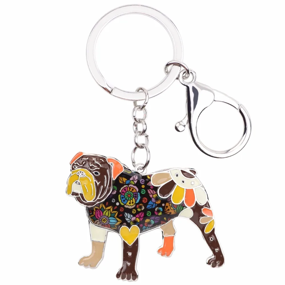 Bonsny Enamel English British Bulldog Bull Terrier Key Chain Keychains Ring Fashion Jewelry For Women Girls Gift Car Bag Pendant