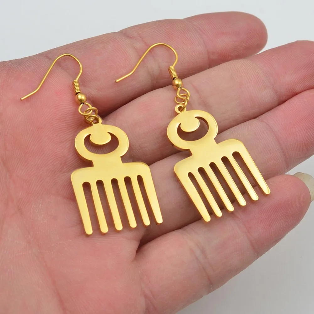 Anniyo African Symbol Earrings Gold Color & Stainless Steel Material Adinkra Gye Nyame Earrings Ethnic Jewelry #074021