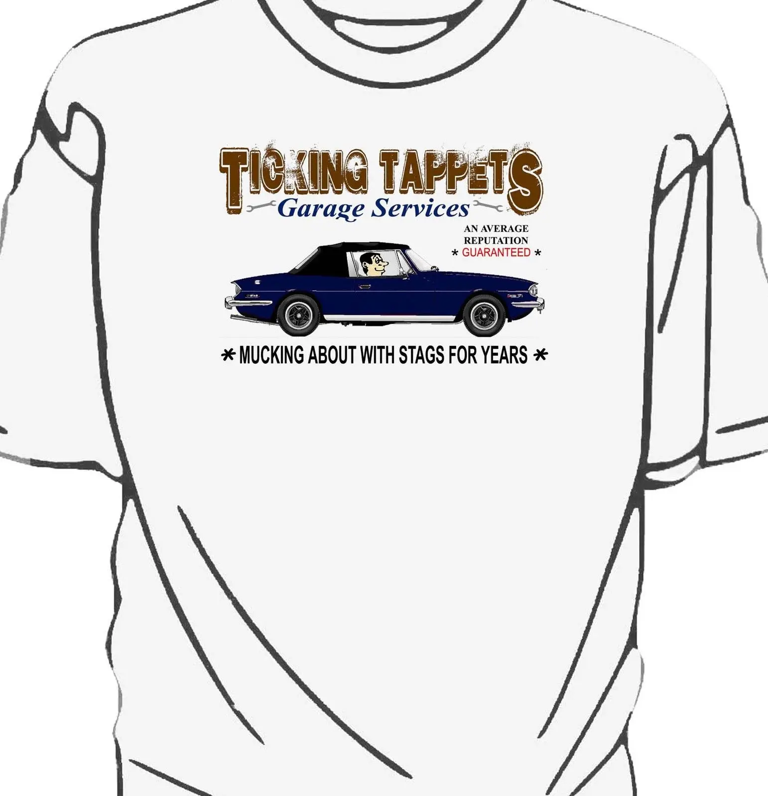 Hot Sale Fashion High Quality Personality Ticking Tappets Garage Services' T-Shirt. Classic American Car Fans Stag Tee Shirts