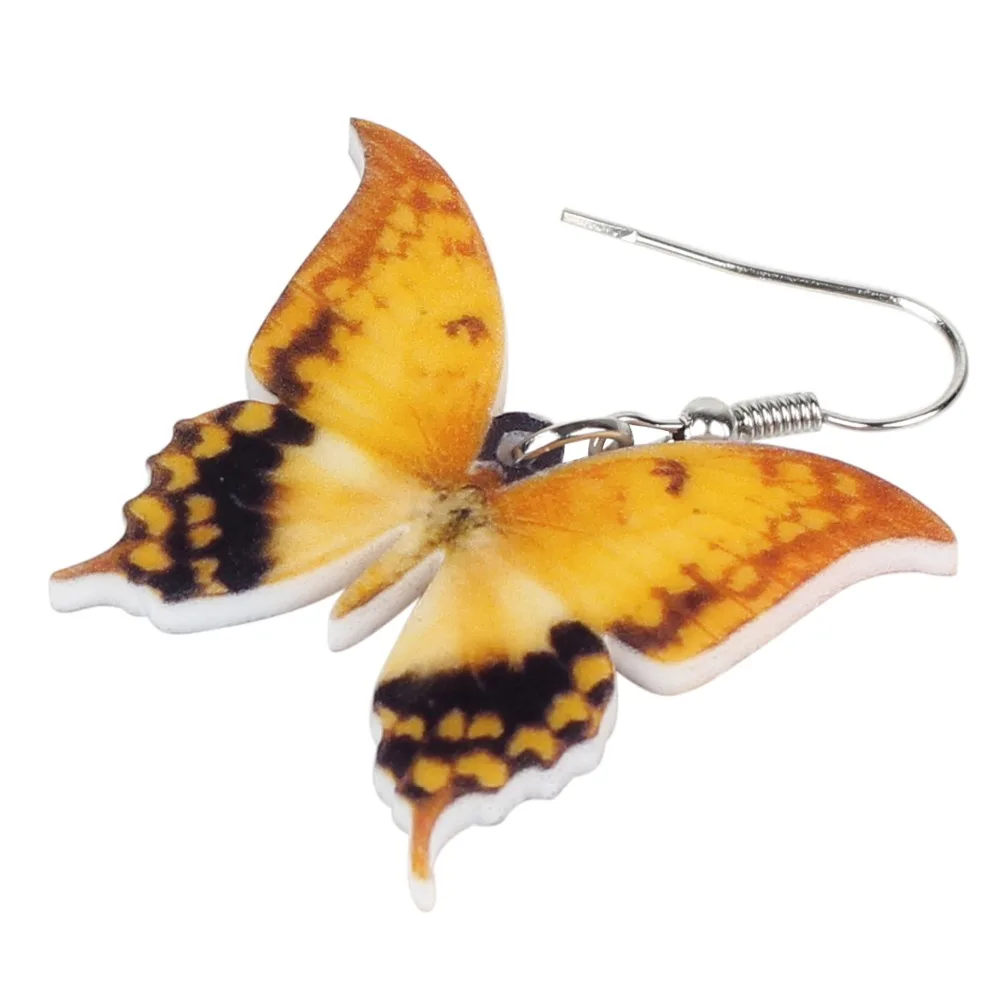 Bonsny Acrylic Big Yellow Spotted Butterfly Insect Earrings Dangle Drop Novelty Jewelry For Women Girls Ladies Teens Summer Bulk