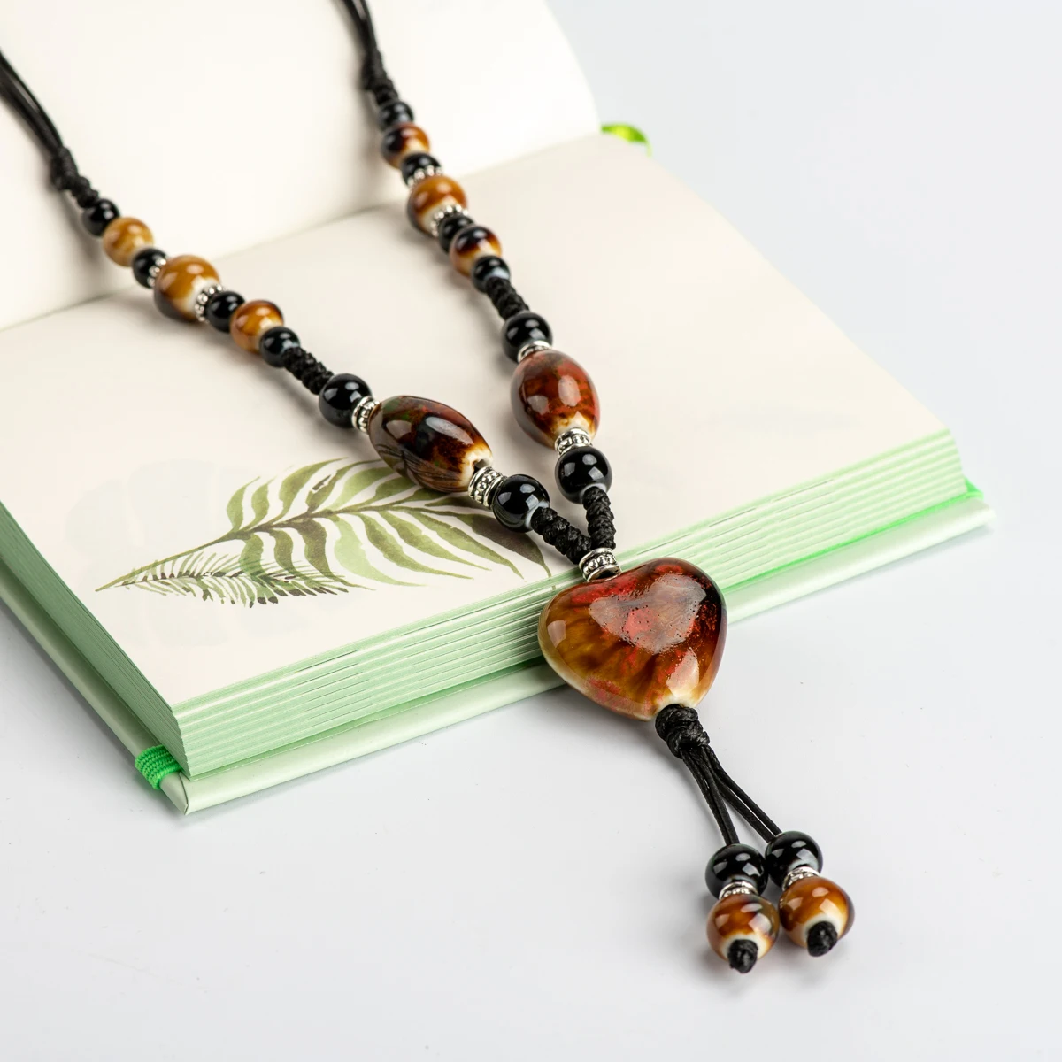 Heaert Sharp Ceramics bead Necklace Memorial Chinese style Pendants women\'s gift party #IY274