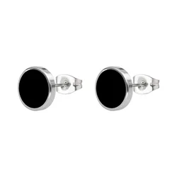 DoreenBeads Titanium Steel Fashion Stud Earrings Round Button Black Center Gift For Men Trendy Accessories,1 Piece 2018