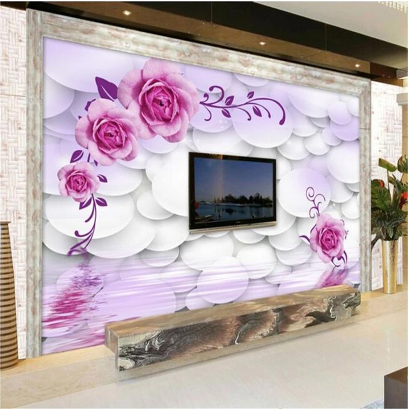 

beibehang 3d stereoscopic pink rose red murals Europe TV backdrop 3d wallpaper living room bedroom murals papel de parede