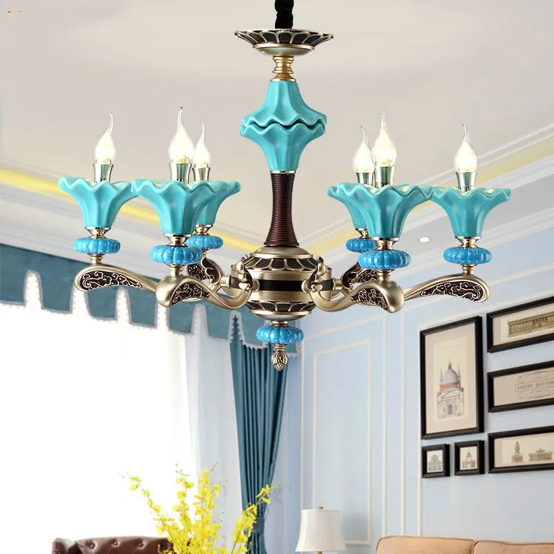 

Mediterranean Zinc brass Chandelier Ceramic Hanging Light For Bedroom Living Room hotel Luxury Candle holders modern Chandeliers