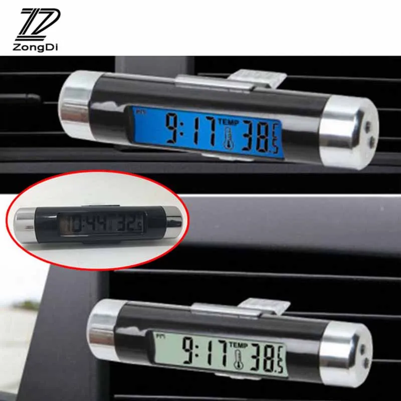 1X Car air outlet thermometer electronic clock Blue backlit for Seat Leon Ibiza Renault Duster Megane 2 Logan Captur Clio