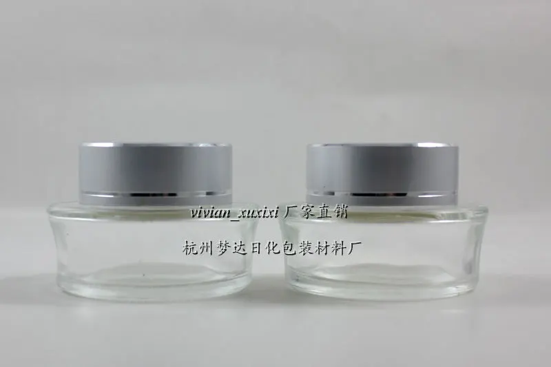 30pcs 20g clear glass cream jar with matte silver lid, empty 20 g cosmetic jar for sample or eye cream , 20g mini glass bottle