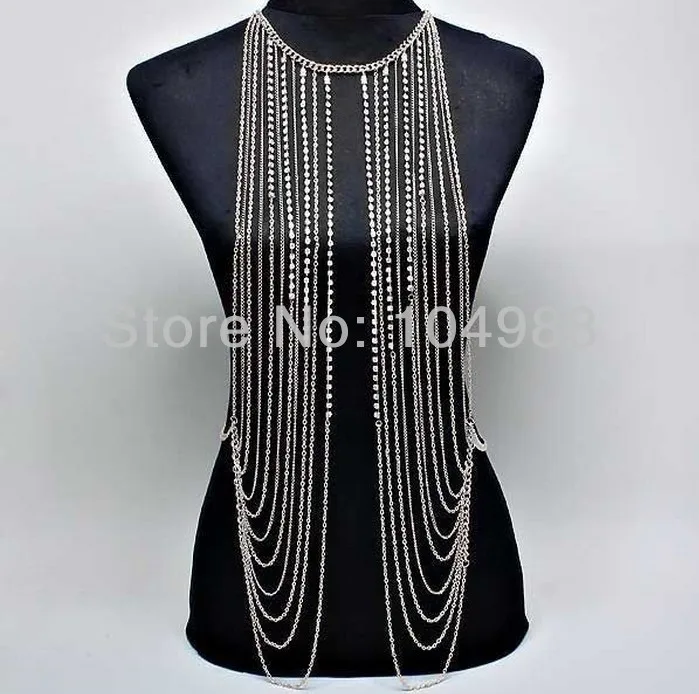 

NEW STYLE Multi CHAIN Rhinestone Fringe Tassel BODY Armor JEWELRY Silver or Gold Colour Tone Body Chains Jewelry