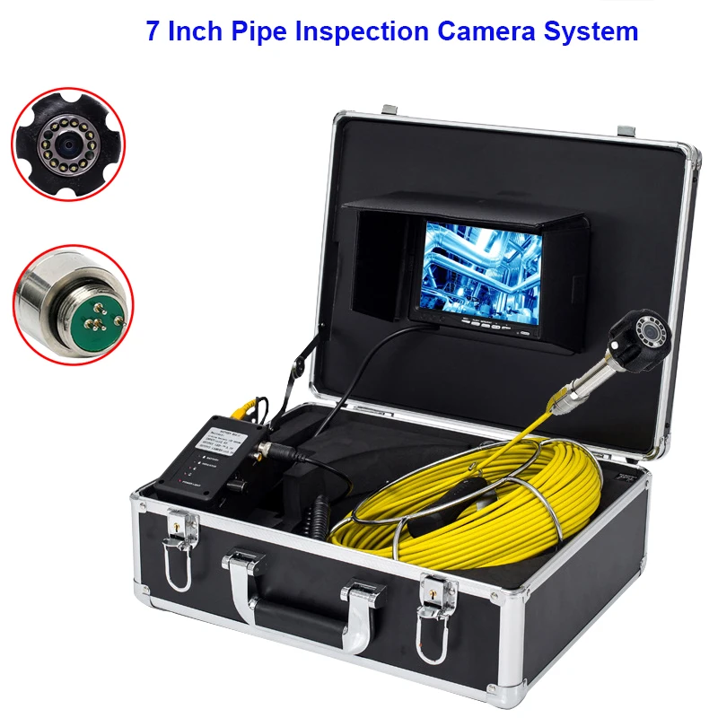 Push Rod 7 Inch Monitor 20M Fiberglass Cable Sewer Pipe Inspection Borescope System Equipment With 23MM Camera Head