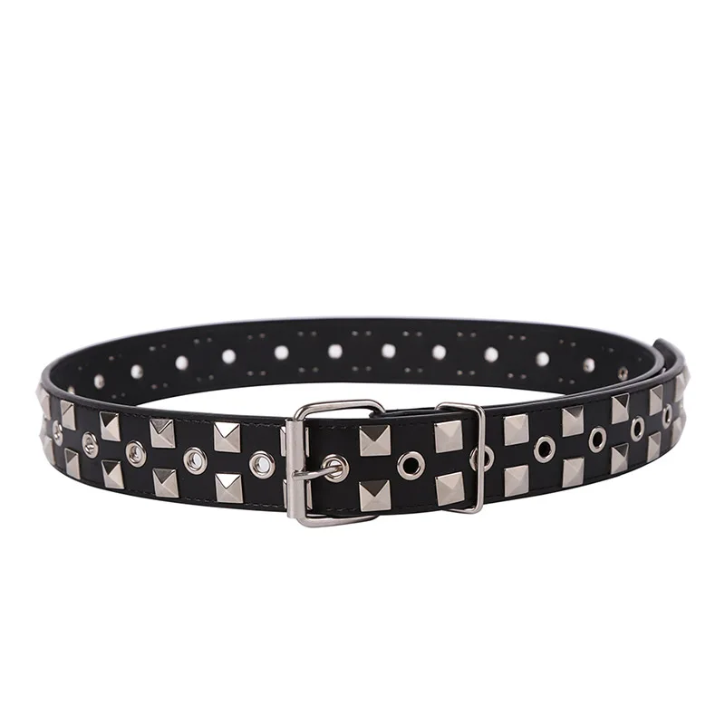 Hongmioo Brand New Designer Mens Belt Black Metal Pyramid Studded Leather Belt For Women Dress Luxury Punk Rock Free Shipping