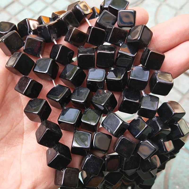 6-10mm Natural Black Agate Stone Diagonal Drilling Cube Beads For Jewelry Making Beads Bracelet 15\'\' Necklace  DIY Beads Trinket