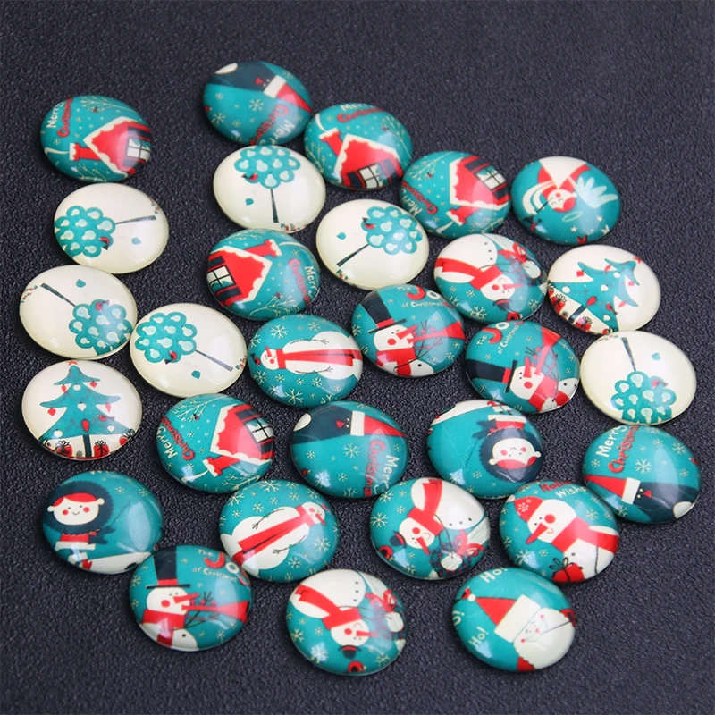 6pcs Mix Christmas Tree Snowman Pattern Round Glass Cabochon 20mm 25mm Dome Flat Back DIY Jewelry Finding