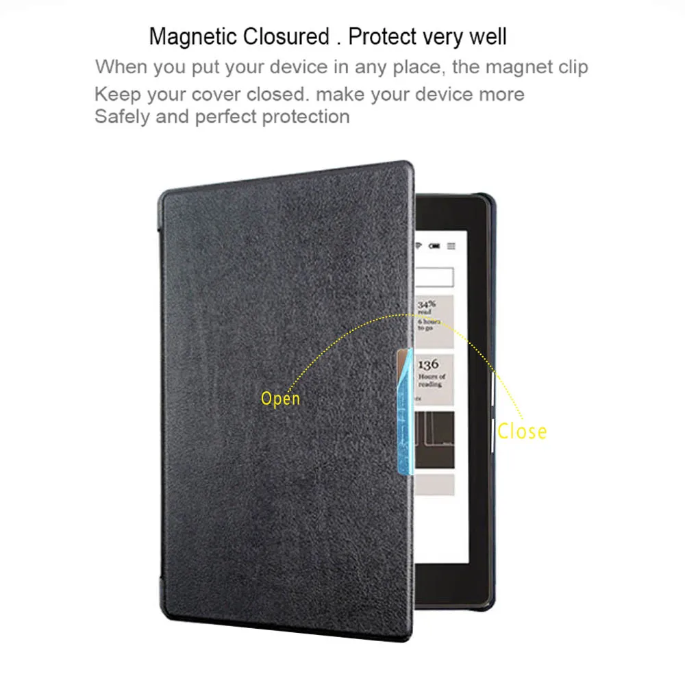 Flip Smart Auto sleep&awake Magnetic case For Kobo Aura h2o Edition 2 (6.8 inch) ebook eReader Protective Shell Cover+Film+pen